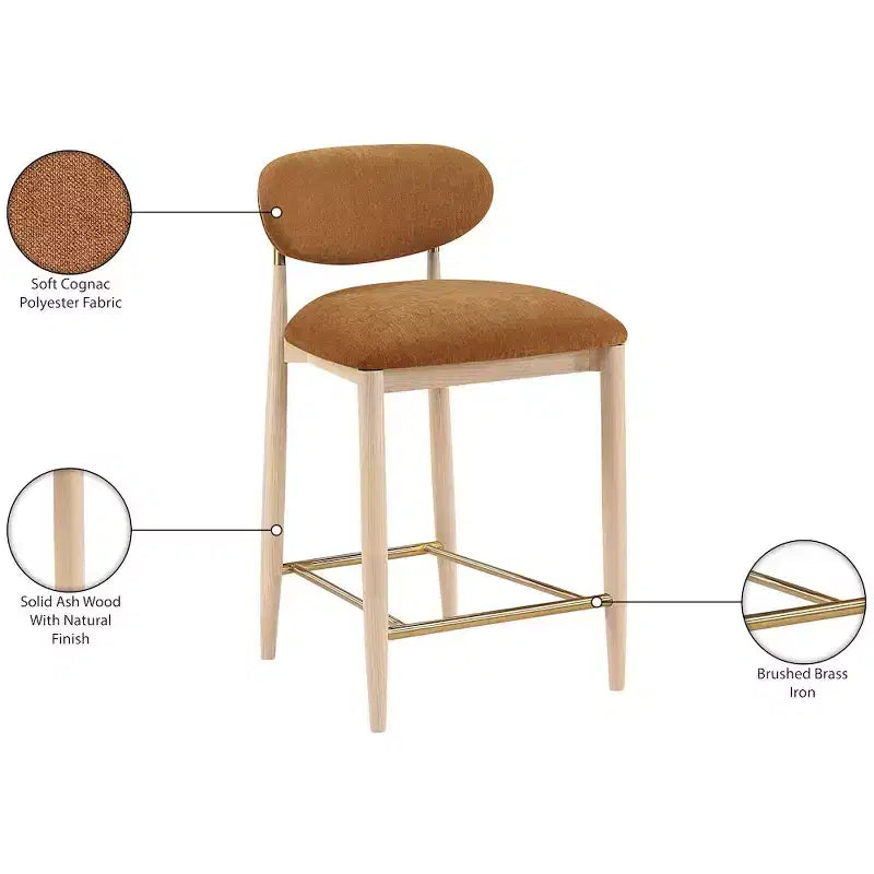 Upholstered Counter Stool with Wood Frame and Performance Fabric