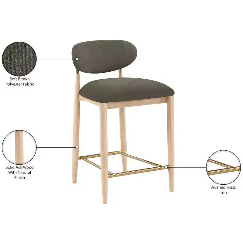 Upholstered Counter Stool with Wood Frame and Performance Fabric