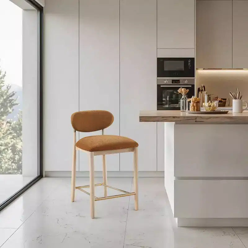 Upholstered Counter Stool with Wood Frame and Performance Fabric