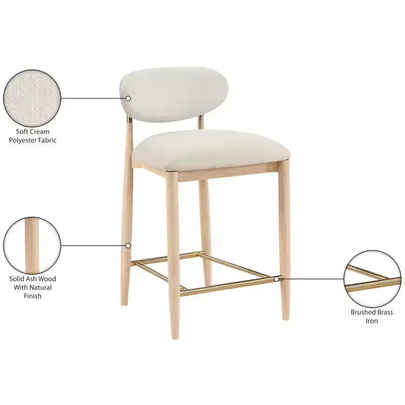 Upholstered Counter Stool with Wood Frame and Performance Fabric