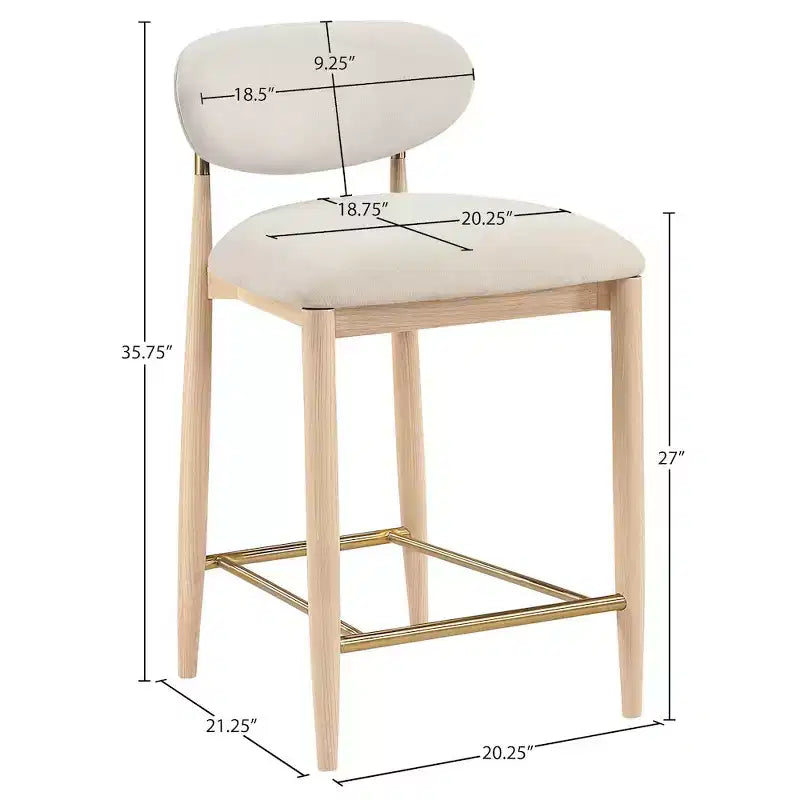 Upholstered Counter Stool with Wood Frame and Performance Fabric