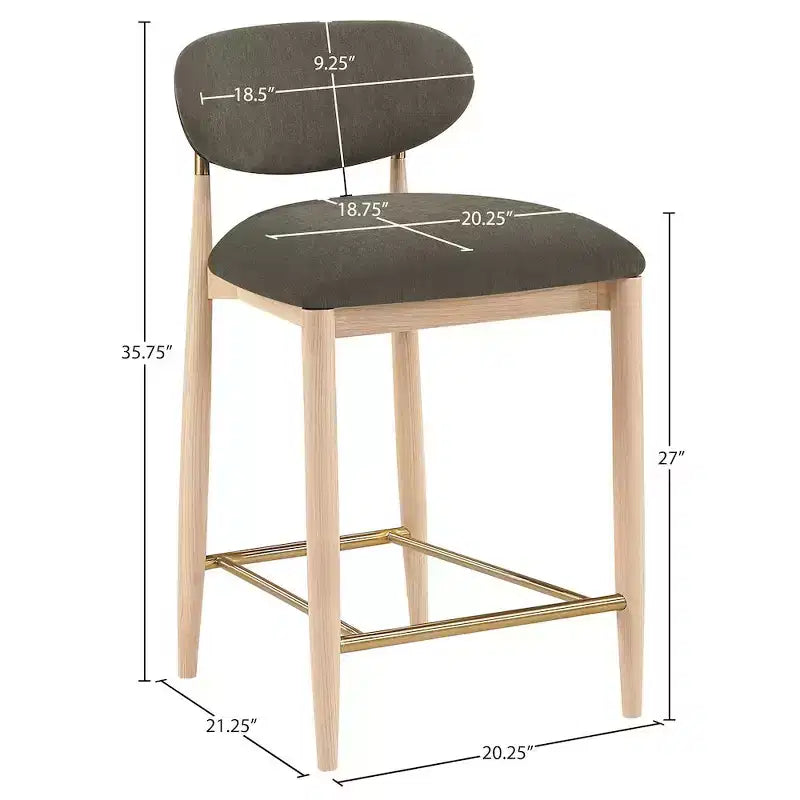 Upholstered Counter Stool with Wood Frame and Performance Fabric
