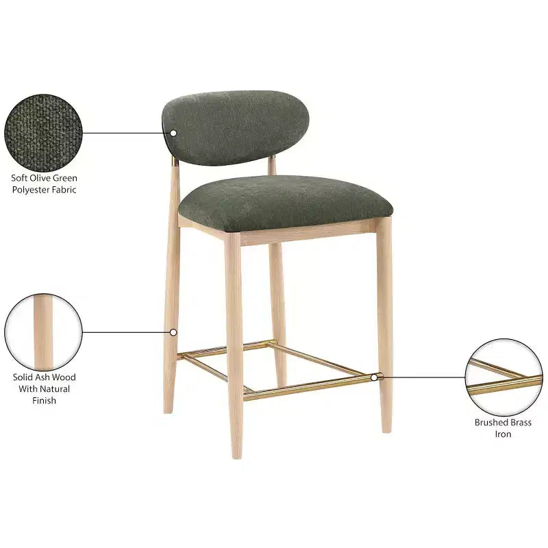 Upholstered Counter Stool with Wood Frame and Performance Fabric
