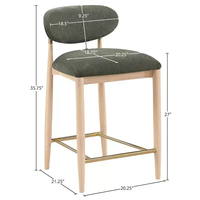 Upholstered Counter Stool with Wood Frame and Performance Fabric