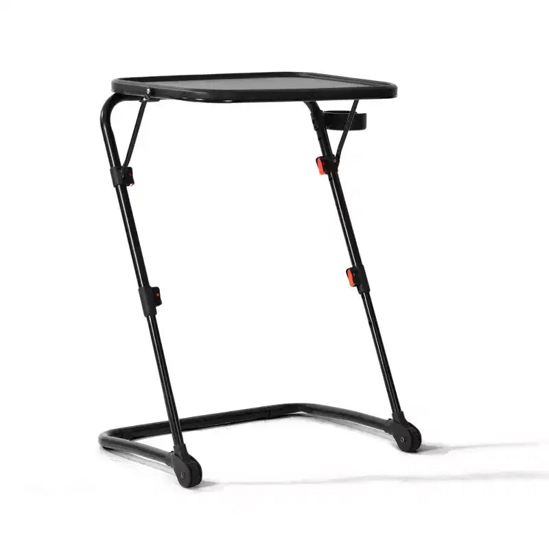 Folding Table and Stool Set, Adjustable Height Tray Table with Tilting Top and Cup Holder, Portable Desk for Bed, Sofa, Study or Outdoor