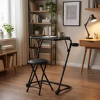 Folding Table and Stool Set, Adjustable Height Tray Table with Tilting Top and Cup Holder, Portable Desk for Bed, Sofa, Study or Outdoor