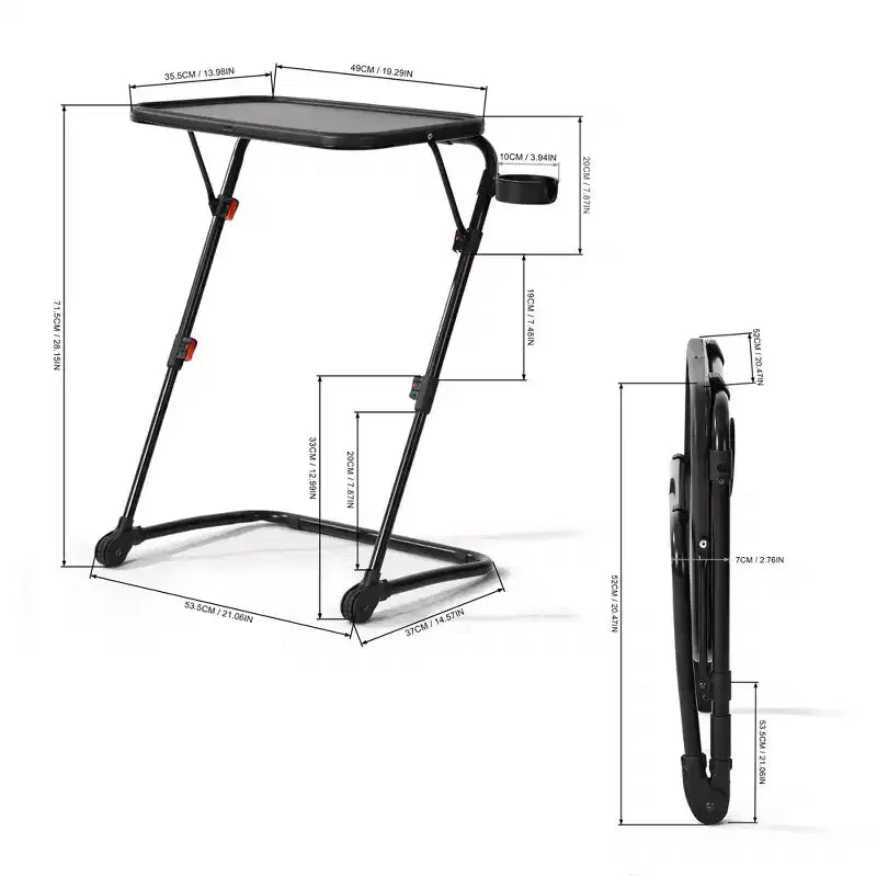 Folding Table and Stool Set, Adjustable Height Tray Table with Tilting Top and Cup Holder, Portable Desk for Bed, Sofa, Study or Outdoor