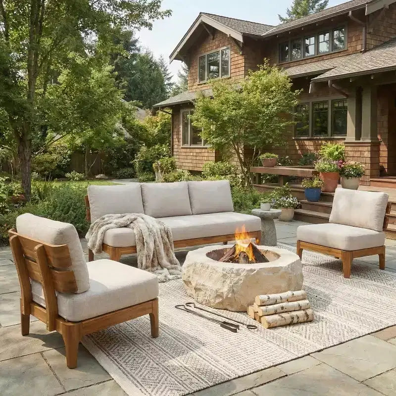 Christopher Knight Home Nikhil modernes 3-teiliges Akazienholz-Patio-Sitzset mit Polstern (Tisch nicht enthalten)