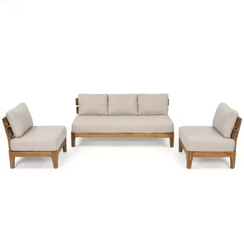Christopher Knight Home Nikhil modernes 3-teiliges Akazienholz-Patio-Sitzset mit Polstern (Tisch nicht enthalten)