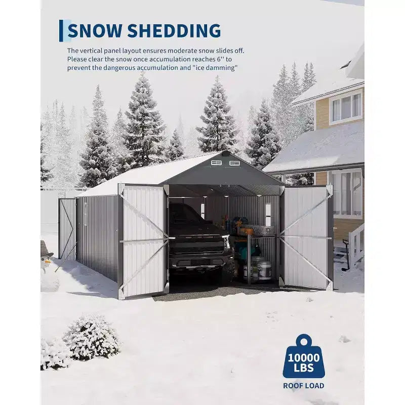 12x25FT Fully Enclosed Metal Carport with Vertical Roof and Steel Frame