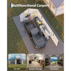 12x25FT Fully Enclosed Metal Carport with Vertical Roof and Steel Frame