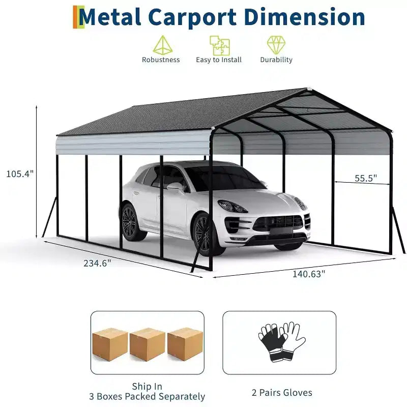 12 x 20 FT Heavy-Duty Steel Carport Shelter with Anchor Kit