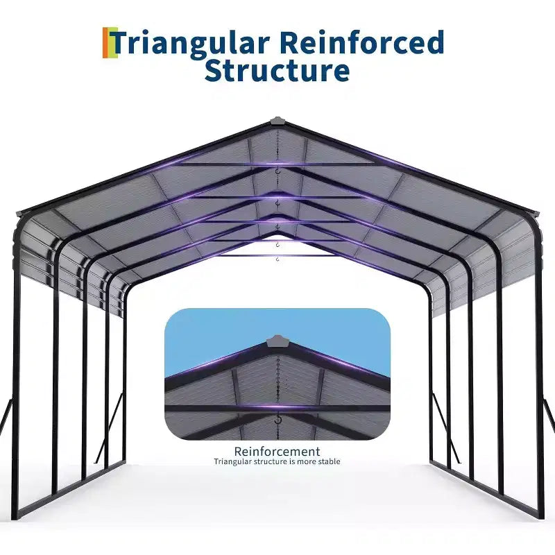 12 x 20 FT Heavy-Duty Steel Carport Shelter with Anchor Kit