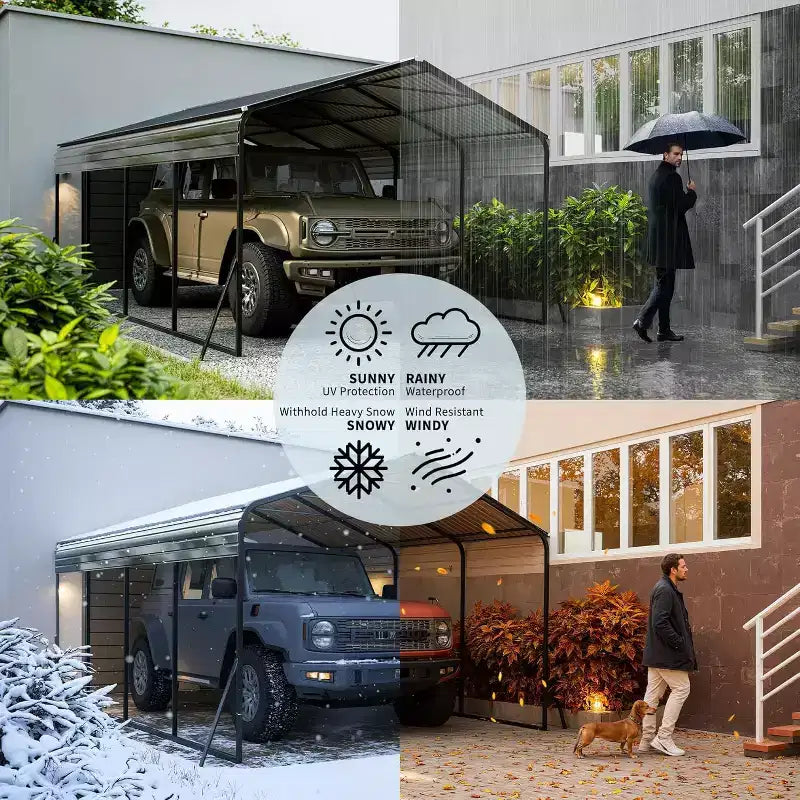 12 x 20 FT Heavy-Duty Steel Carport Shelter with Anchor Kit