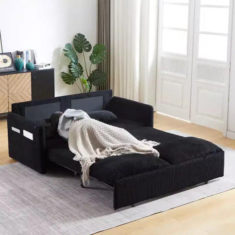 64.5" 3-in-1 Convertible Corduroy Sleeper Sofa Bed with Pullout Bed