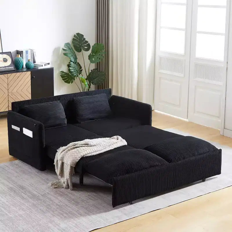 64.5" 3-in-1 Convertible Corduroy Sleeper Sofa Bed with Pullout Bed