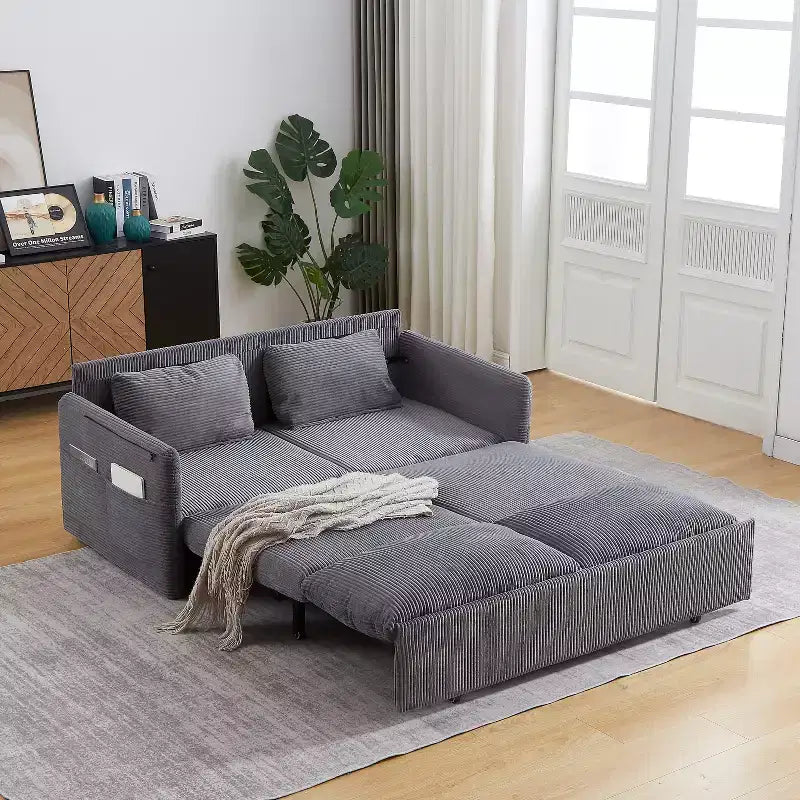 64.5" 3-in-1 Convertible Corduroy Sleeper Sofa Bed with Pullout Bed