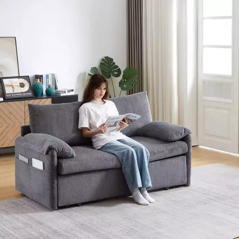 64.5" 3-in-1 Convertible Corduroy Sleeper Sofa Bed with Pullout Bed