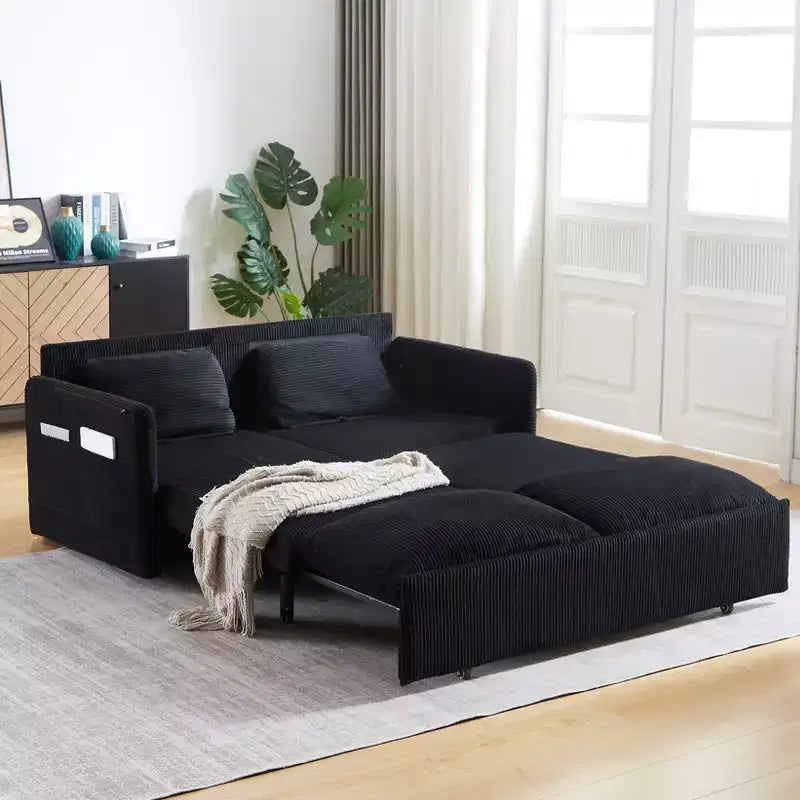 64.5" 3-in-1 Convertible Corduroy Sleeper Sofa Bed with Pullout Bed