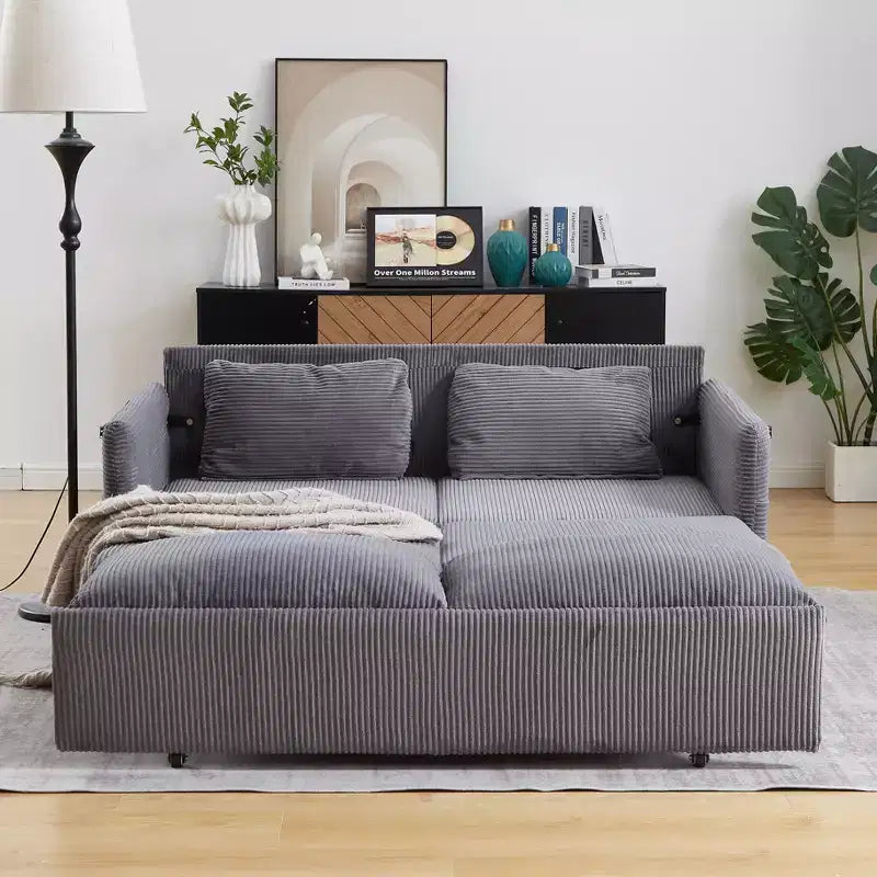 64.5" 3-in-1 Convertible Corduroy Sleeper Sofa Bed with Pullout Bed