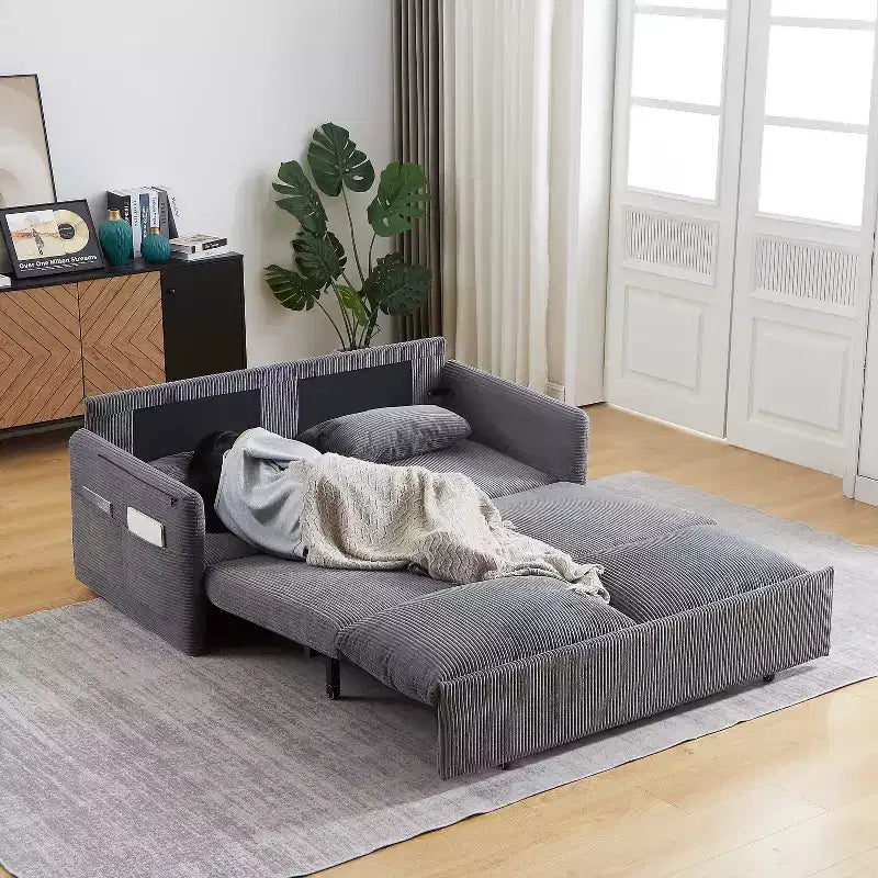 64.5" 3-in-1 Convertible Corduroy Sleeper Sofa Bed with Pullout Bed