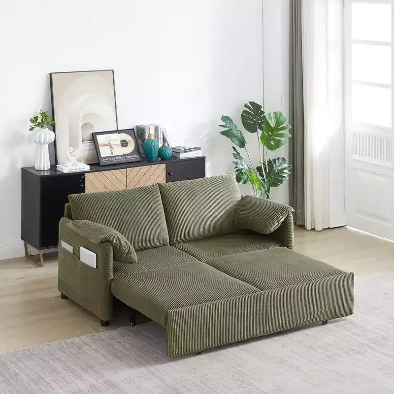 64.5" 3-in-1 Convertible Corduroy Sleeper Sofa Bed with Pullout Bed