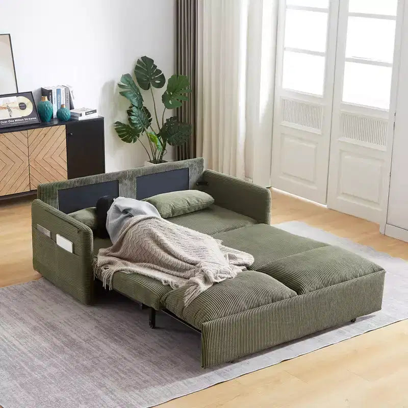 64.5" 3-in-1 Convertible Corduroy Sleeper Sofa Bed with Pullout Bed