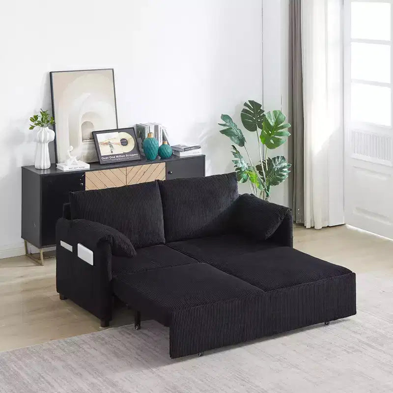 64.5" 3-in-1 Convertible Corduroy Sleeper Sofa Bed with Pullout Bed