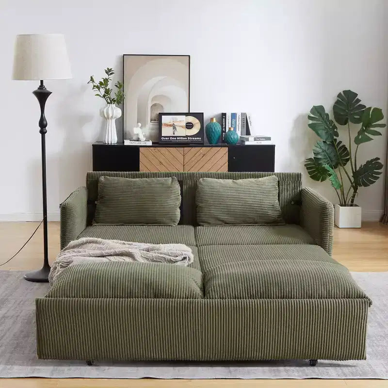 64.5" 3-in-1 Convertible Corduroy Sleeper Sofa Bed with Pullout Bed