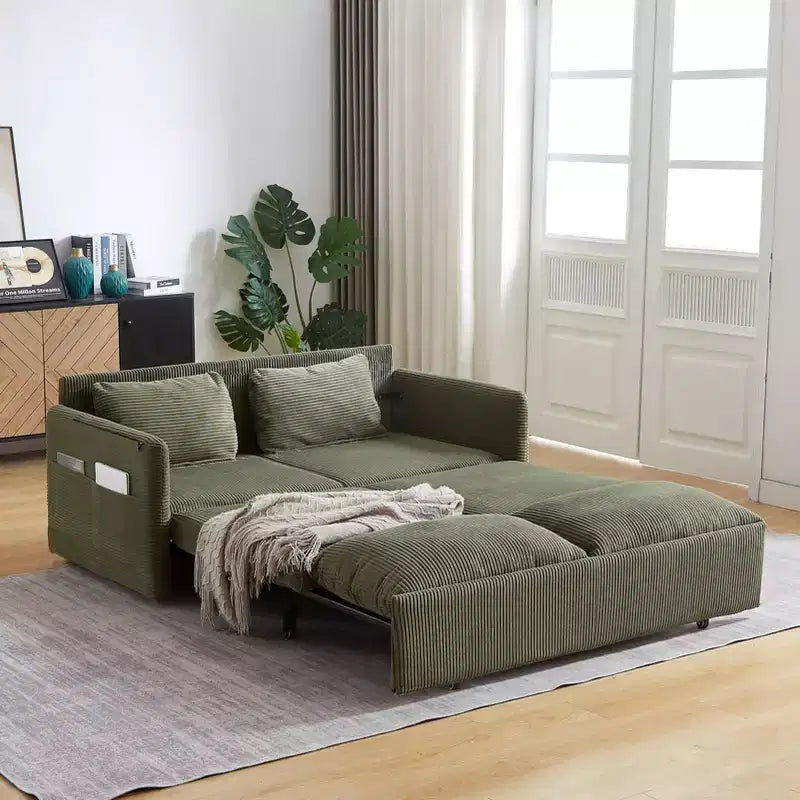 64.5" 3-in-1 Convertible Corduroy Sleeper Sofa Bed with Pullout Bed