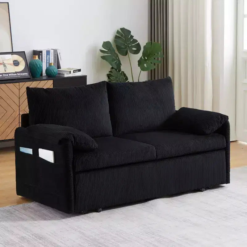 64.5" 3-in-1 Convertible Corduroy Sleeper Sofa Bed with Pullout Bed