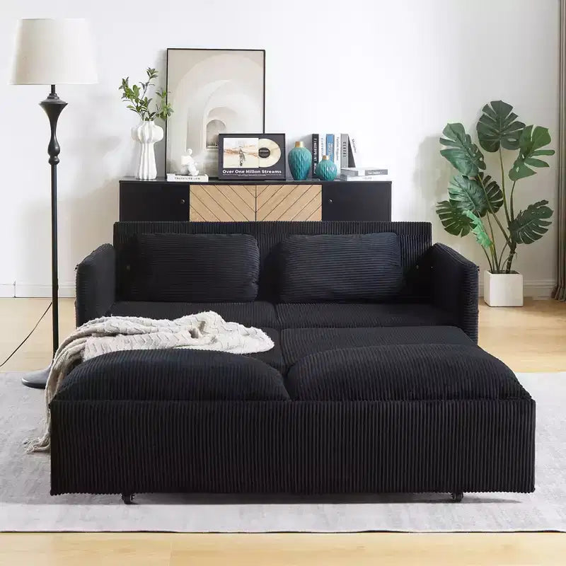 64.5" 3-in-1 Convertible Corduroy Sleeper Sofa Bed with Pullout Bed