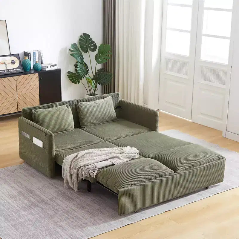 64.5" 3-in-1 Convertible Corduroy Sleeper Sofa Bed with Pullout Bed