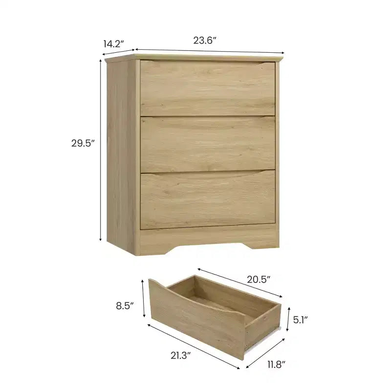 3-Drawer Wooden Dresser with Wide Top