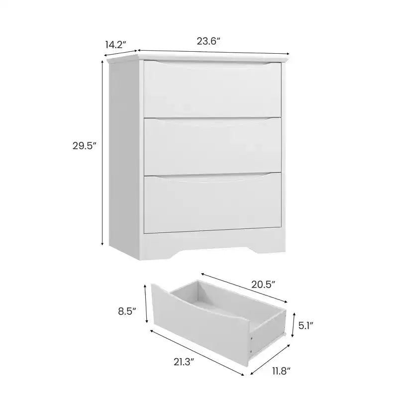 3-Drawer Wooden Dresser with Wide Top