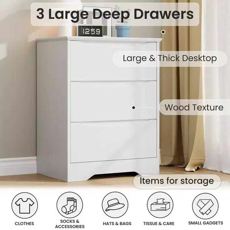 3-Drawer Wooden Dresser with Wide Top