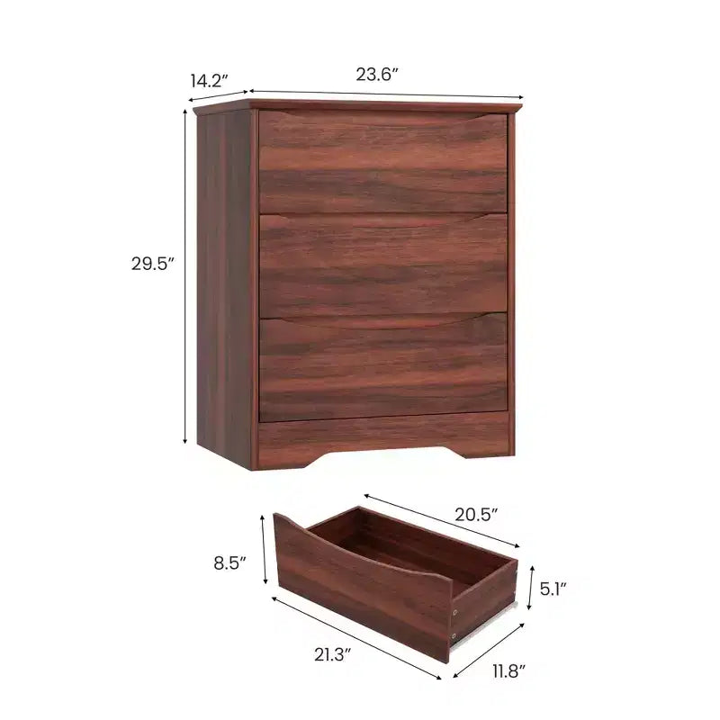3-Drawer Wooden Dresser with Wide Top