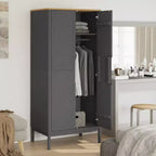 Grey Solid Pine Wood Wardrobe 30.3 x 20.9 x 67.3 in