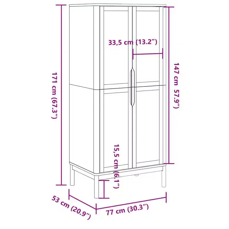 Grey Solid Pine Wood Wardrobe 30.3 x 20.9 x 67.3 in
