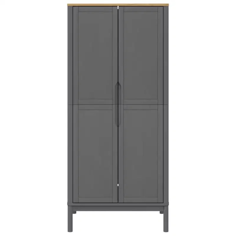 Grey Solid Pine Wood Wardrobe 30.3 x 20.9 x 67.3 in