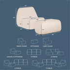 Ensemble de mobilier de terrasse extérieur Big Joe Solvana, fauteuil et pouf en tissu lin haute performance résistant aux intempéries, ensemble modulable de 2 pièces, crème ensoleillé