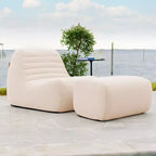 Ensemble de mobilier de terrasse extérieur Big Joe Solvana, fauteuil et pouf en tissu lin haute performance résistant aux intempéries, ensemble modulable de 2 pièces, crème ensoleillé