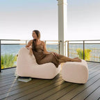 Ensemble de mobilier de terrasse extérieur Big Joe Solvana, fauteuil et pouf en tissu lin haute performance résistant aux intempéries, ensemble modulable de 2 pièces, crème ensoleillé