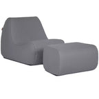 Big Joe Solvana Outdoor Patio Furniture Set, Weather-Resistant Cool Touch Silicone Stitched Leather Chair and Ottoman, 2 Piece Sectional, Moonlit Gray