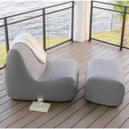 Ensemble de mobilier de terrasse extérieur Big Joe Solvana, revêtement en similicuir cousu en silicone doux au toucher et résistant aux intempéries, chaise et pouf, ensemble modulaire 2 pièces, gris Moonlit