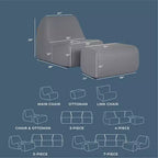 Ensemble de mobilier de terrasse extérieur Big Joe Solvana, revêtement en similicuir cousu en silicone doux au toucher et résistant aux intempéries, chaise et pouf, ensemble modulaire 2 pièces, gris Moonlit