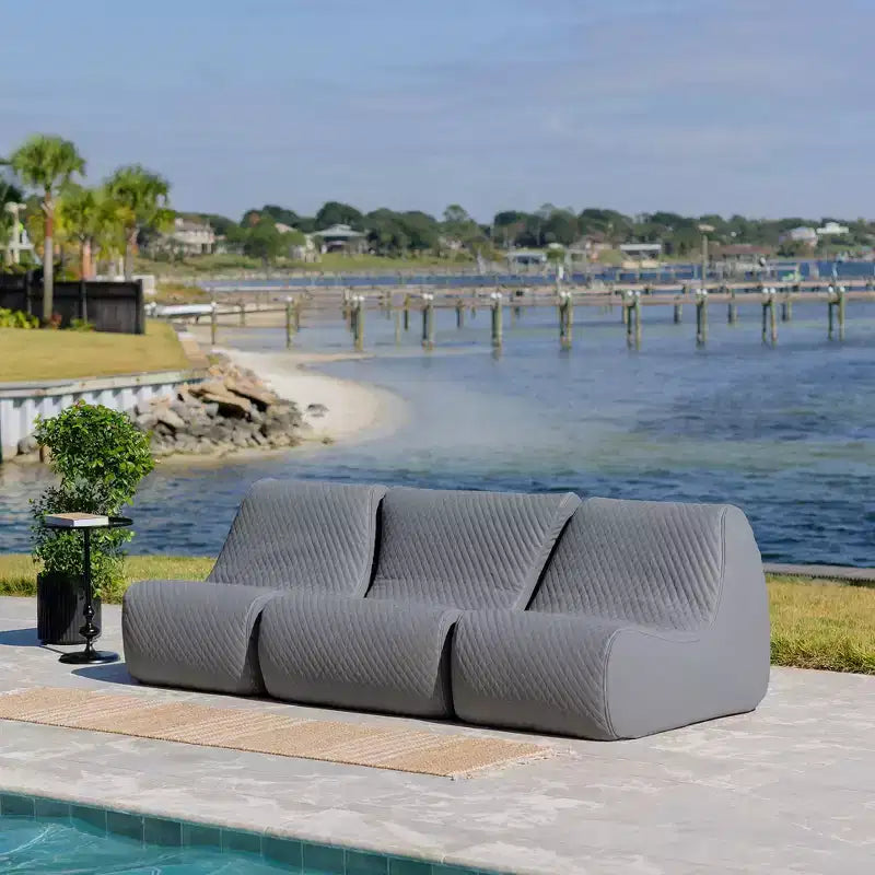 Big Joe Solvana Outdoor Patio Furniture Set, Weather-Resistant Cool Touch Silicone Stitched Leather Sofa, 3 Piece Sectional, Moonlit Gray