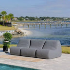 Big Joe Solvana Outdoor Patio Furniture Set, Weather-Resistant Cool Touch Silicone Stitched Leather Sofa, 3 Piece Sectional, Moonlit Gray