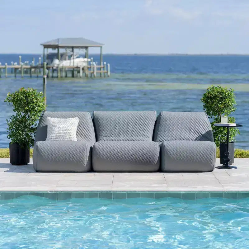 Ensemble de mobilier de patio d’extérieur Big Joe Solvana, canapé en similicuir cousu en silicone résistant aux intempéries et au toucher frais, ensemble modulable 3 pièces, gris Moonlit