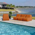 Big Joe Solvana Outdoor Patio Furniture Set, Weather-Resistant Cool Touch Silicone Stitched Leather Sofa, 5 Piece Sectional, Honey Sand